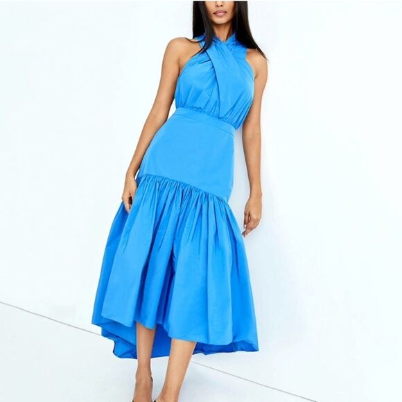 Veronica beard Radley taffeta dress CRISSCROSS neck MAXI blue - Picture 1 of 8